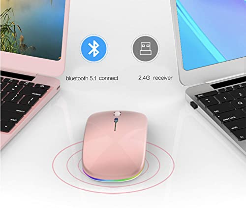 PEIBO Wireless Bluetooth Mouse, 7-Color LED, Built-in Battery, Ergonomic Design, Compatible with iPad, MacBook, Windows Laptops - Rose Gold - color: Rose gold white