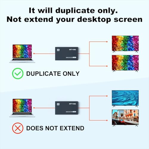 MT-VIKI 1x2 2.0 HDMI Splitter 1 in 2 Out, 4K@60Hz HDMI Duplicator/Distributor HDR Support EDID HDCP 2.2 RGB 4:4:4 18Gbps-Adapter Included (2 Ports) - size: 1x2 4K60