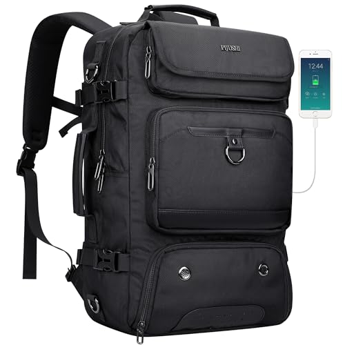 PIJUSHI Carry on Travel Backpack for Women with Shoe Compartment Fits 16“ | 3-In-1 Convertible Duffel/Shoulder Bag with USB Port, Anti-Theft Pocket for Daily, Weekend Trip, PE039 Black - color: Black