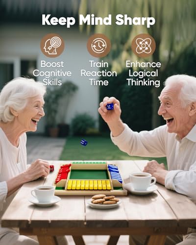 Original Classic Shut The Box Game Wooden Math Dice Board Game 2-6 Players | Table Games for Family Night Classroom Travel, Gifts for Group Kid Adult Senior, Camp Party Bar, Easy Quick and Fun - size: 6P
