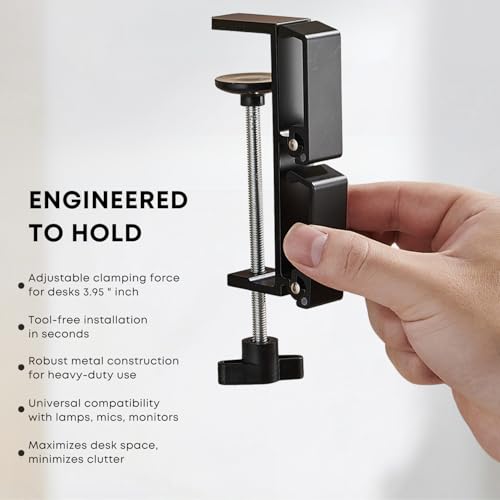 Dual Foldable Headphone Hanger Under Desk, Aluminum Alloy Headset Holder with Hooks, Anti-Accidental Bump Design, No-Drill Clamp Mount, Space-Saving for Headsets, Office & Computer Desk Organizer