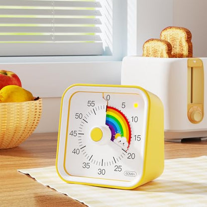 Visual Timer for Kids, Rainbow Timer with Pause Function, Yellow | Cute Silent Timer for Classroom, ADHD, Kitchen, Toddlers, Study, Alarm 3 Volume Levels, Light Indicator, Easy to Use - color: Rainbow Yellow