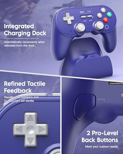 8Bitdo Pro 3 Bluetooth Controller (Purple) - TMR Joysticks | For Switch/Switch 2, Windows/Apple/Android, Swappable ABXY Buttons, Pro Back Buttons, Hall Effect Triggers, Charging Dock - color: Purple, size: Pro 3