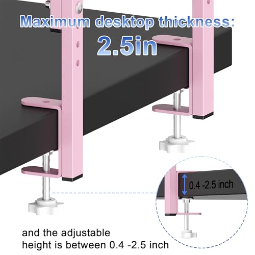 2-Tier Desk Shelf | Desk Organization Expandable Clamp on Desk Shelf Desktop Accessories for Offices and Game Rooms (Pink) - color: Pink