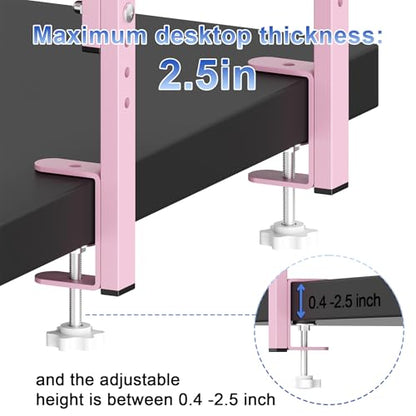 2-Tier Desk Shelf | Desk Organization Expandable Clamp on Desk Shelf Desktop Accessories for Offices and Game Rooms (Pink) - color: Pink