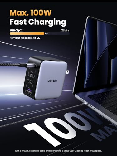 UGREEN Nexode 100W GaN USB C Charger, 4-Port Compact Foldable Fast Laptop Charger Power Adapter for MacBook Pro/Air, iPad Pro, iPhone 17/16/15 Series, Galaxy S25/S24, Pixel 10/9, Steam Deck, Pixelbook - color: Dark Gray