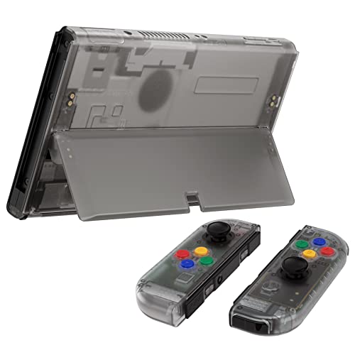 eXtremeRate DIY Full Set Shell for Nintendo Switch OLED, Replacement Console Back Plate & Kickstand, Custom NS Handheld Controller Housing with Full Set Buttons for Nintendo Switch OLED - Clear Black - color: Clear Black