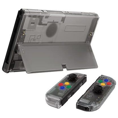 eXtremeRate DIY Full Set Shell for Nintendo Switch OLED, Replacement Console Back Plate & Kickstand, Custom NS Handheld Controller Housing with Full Set Buttons for Nintendo Switch OLED - Clear Black - color: Clear Black