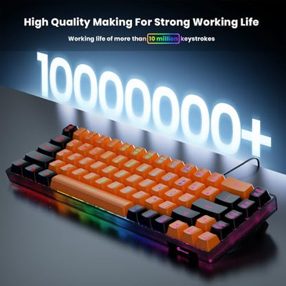 GEODMAER 65% Gaming Keyboard, LED Backlit Mini Wired Keyboard, Ultra-Compact Anti-Ghosting No-Conflict 68 Keys Membrane Gaming Wired Keyboard for PC Laptop Windows Gamer(Orange-Black) - color: Orange-Black