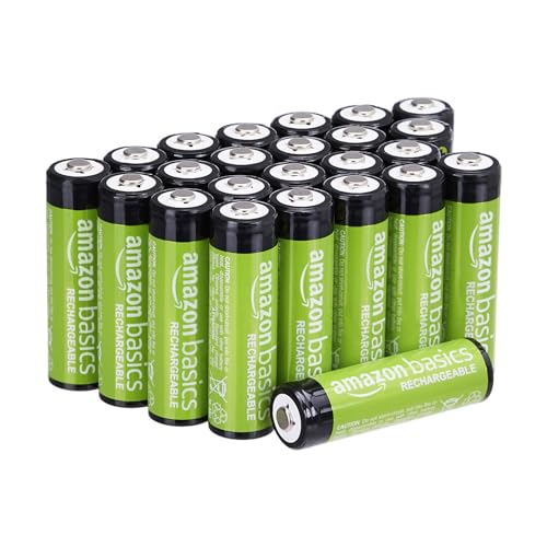 Amazon Basics 24-Pack Rechargeable AA NiMH Batteries, 2000 mAh, 1.2V, Low Self Discharge, Pre-Charged, Recharge up to 1000x Times - size: 24 Count (Pack of 1)