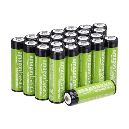 Amazon Basics 24-Pack Rechargeable AA NiMH Batteries, 2000 mAh, 1.2V, Low Self Discharge, Pre-Charged, Recharge up to 1000x Times - size: 24 Count (Pack of 1)