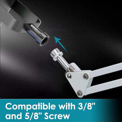 White Boom Arm for Fifine AM8 - White Mic Arm Compatible with Fifine AM8 Microphone, Professional Adjustable Scissor White Microphone Boom Arm Stand by YOUSHARES - color: Fifine AM8 Stand