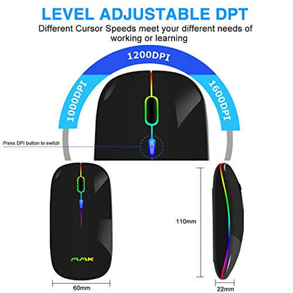 MMK Wireless Bluetooth Mouse, 2.4G Rechargeable Optical Mouse for Laptop | LED Slim Dual Mode (Bluetooth 5.0 and 2.4G) Wireless Mouse for Laptop, PC, Mac OS, Android, Windows (Black) - color: Black