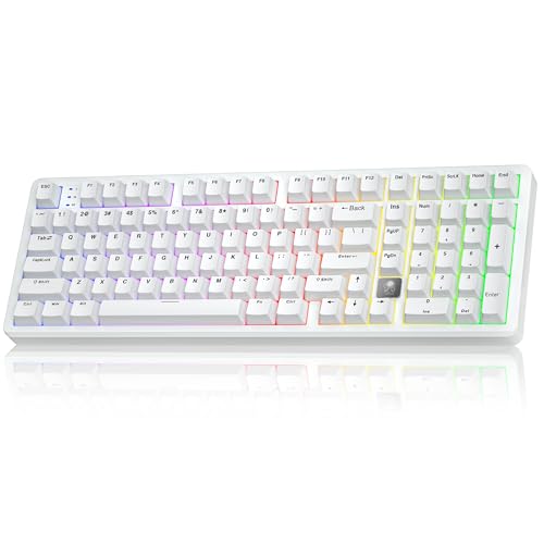 LEOBOG HI98C Pro Wireless Mechanical Gaming Keyboard, Tri-Mode Wired/2.4G/BT5.0 Hot Swappable Aluminum Keyboards with Number Pad, RGB Backlit Gasket Mount White Custom Keyboard for PC Gaming & Office - color: White