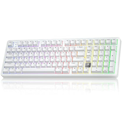 LEOBOG HI98C Pro Wireless Mechanical Gaming Keyboard, Tri-Mode Wired/2.4G/BT5.0 Hot Swappable Aluminum Keyboards with Number Pad, RGB Backlit Gasket Mount White Custom Keyboard for PC Gaming & Office - color: White