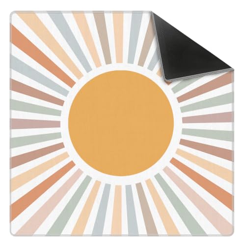 70s Retro Boho Sun Mahjong Mat 31.5" x 31.5", Mid Century Modern Boho Sunshine Non-Slip Noise Reduction Mahjong Table Cover Accessories Supplies for Dominoes Poker Card Board Tile Games Gifts - color: Retro Boho Sun