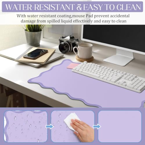 Hahafelt Scalloped Desk Mat Large Desk Pad Cute Coquette Table Mat Back to School Preppy Table Make up Pad Nonslip Graduation Gift with Stitching Waterproof Gaming(Purple,31.5 x 15.8 Inches) - color: Purple, size: 31.5 x 15.8 Inches