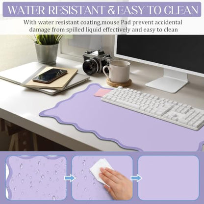 Hahafelt Scalloped Desk Mat Large Desk Pad Cute Coquette Table Mat Back to School Preppy Table Make up Pad Nonslip Graduation Gift with Stitching Waterproof Gaming(Purple,31.5 x 15.8 Inches) - color: Purple, size: 31.5 x 15.8 Inches