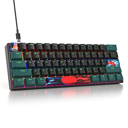60 Percent Gaming Keyboard Mechanical with Linear Red Switch, 60% Wired Ultra-Compact Mini Keyboard Rainbow with PBT Keycaps for Ps4/Ps5/Xbox(61 Green) - color: 61 Green/red swicth
