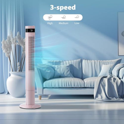 Antarctic Star 41inch Portable Tower Fan Electric Oscillating Fan Quiet Remote Control Bladeless Floor Fan 3 Wind Mode 12H Timer Bedroom Office Pink | Electric Oscillating, Quiet Remote Control Bladeless 3 Wind Mode 12H Timer for Bedroom Office - color: P