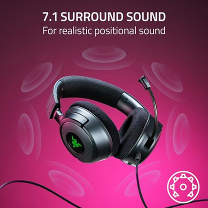 Razer Kraken V4 X Wired Gaming Headset: 40 mm Drivers - Cardioid Mic - Memory Foam Cushions - Chroma RGB Lighting - Type C & A Cable - PC, Mac, PS5, Nintendo Switch, Steam Deck, Smartphone (Renewed)