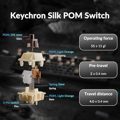 Keychron Q6 Ultra 8K Polling Rate Aluminum Wireless Mechanical Keyboard, 2.4 GHz/Bluetooth/Wired Full-Size Custom RGB, Hot-Swappable Silk POM Brown Switch for Mac Windows Linux - Black - color: Brown Switch