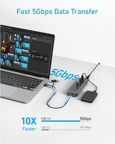Anker USB-C Hub, 8-in-1 5Gbps Data Hub with 3 USB-A and 4 USB-C Ports | 100W PD-In, 15W Max Charging for Phones, 2-in-1 USB Connector, for Laptop, MacBook, iPad and More (45W Adapter Included)