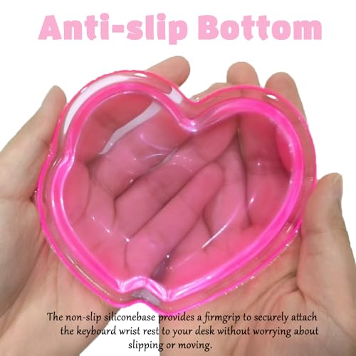 Gel Wrist Rest for Keyboard and Mouse Transparent Pink Heart Elbow Pad Cushion Ergonomic Cute Clear Cool Mouse Wrist Pad Silicone Non-Slip Support for Computer Gaming Home Office Hand Pillow - color: Heart Pink