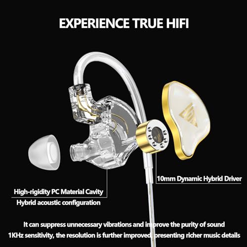 in Ear Monitor, HiFi Headphones with Dual Magnetic Dynamic Driver, White | Hybrid Banlance Armature with Dynamic in Ear Headphones IEM Earphones Gaming Earbuds no Mic - color: YJS-820-White no Mic
