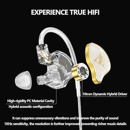 in Ear Monitor, HiFi Headphones with Dual Magnetic Dynamic Driver, White | Hybrid Banlance Armature with Dynamic in Ear Headphones IEM Earphones Gaming Earbuds no Mic - color: YJS-820-White no Mic
