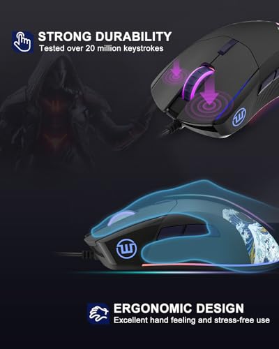 COSTOM Womier USB Wired Gaming Mouse for PC Computer Windows Mac Laptop, Lightweight Silent RGB Backlit Mouse with Adjustable 12000DPI/7 Programmable Side Buttons,Black Kanagawa Theme-G705 V2 - color: black 2