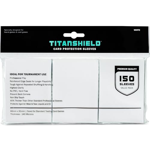 TitanShield Card Sleeves, White (150 Sleeves) - Fits Pokemon, MTG | Compatible with Pokemon, MTG Magic the Gathering, One Piece, Lorcana, Flesh & Blood - Trading Card Deck Protectors - color: White, size: Standard | 66x91mm