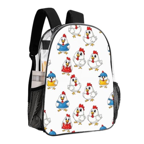 Waterproof Large Clear Beach Backpack Holds Towels Water Bottles | Padded Adjustable Shoulder Strap, Chicken Cute Hens, Stadium Approved Bookbag for College Men Women Festival - color: Pattern (838)
