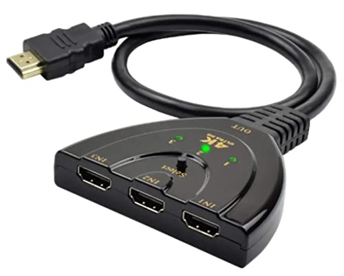 Hdmi Switch Switcher 3 in 1 Out 3-Port Selector 4K 60Hz, HDMI with Pigtail HDMI Cable,Supports Full HD 4K 1080P 3D Player, HDMI Hub Compatible with Fire Stick,HDTV,PS4 Game Consoles,PC