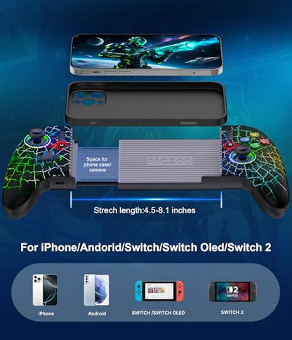 Mocagen Phone Controllers for iPhone/Android/Switch/Oled/Switch 2 - Hall Effect Joysticks & Triggers, Mobile Gaming Controller with 7 RGB Light, Macros, Turbo, Keylinker APP, Mac - size: Xbox Layout-Spider Silk
