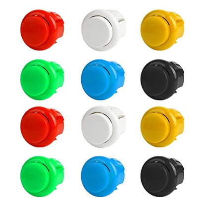 Larcele 24MM Console Box Push Button for Arcade Game Projects YXJKG-01 | 12 Pcs, 6 Colors, DIY Plug-in Replacement Switch Part - size: 24MM