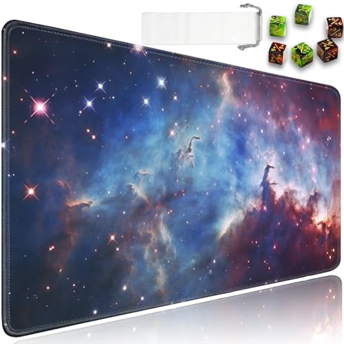for MTG Playmat + Drawstring Travel Pouch + 6 Dice Counter, for Trading Card Game Playmats or Mouse Pad, Anti-Slip Rubber 24 x 14 in, Nebula for TCG Playmat (No with Zone) - color: JV-Playmat-5-1-A19