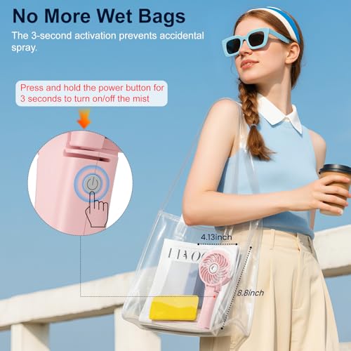 HandFan Upgraded Portable Handheld Misting Fan, Rechargeable Personal Mister Fan, Spray Water Mist Fans, Foldable Electric Mini Cooling Hand Fans for Summer Beach Travel Concerts Disney(Pink) - color: Pink, style: HF318C