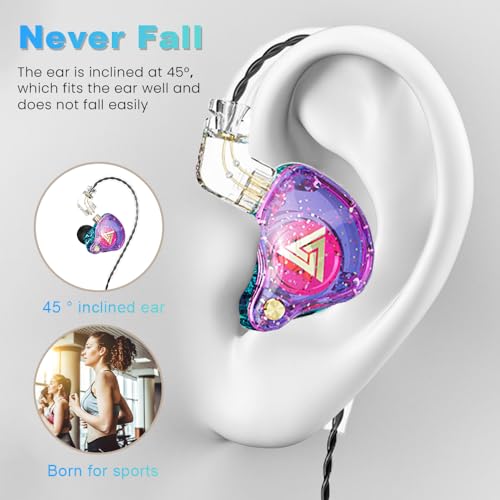 Wired Gaming Earbuds 2 Pack, AK6 PRO in Ear Monitors, Deep Bass Sound Wired Earbuds, HiFi in Ear Headphones with New 1DD 10mm Dynamic Driver, IEM for Music Gaming Video Calling (Black+Purple) - color: Black+Purple