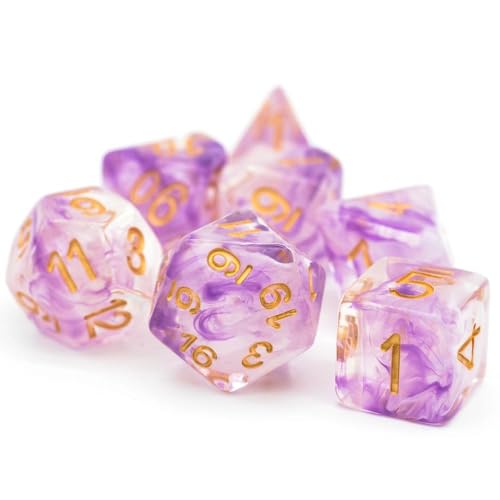 UDIXI Resin DND Dice Set 7PCS Polyhedral D&D Dice for Role Playing Game | Purple White Colors, Dreamy Effect, Velvet Dice Bag Packaging, for Dungeons and Dragons Role Playing Games and Tabletop Games - color: S-purple and White