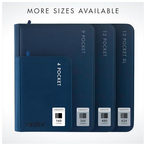 Vault X 4 Pocket Zip Trading Card Binder 160 Cards Exo-Tec (Blue) | Holds 160 standard-size TCG cards in 20 side-loading 4-pocket pages. Padded, water-resistant Exo-Tec cover. - color: Blue