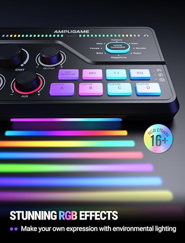 FIFINE SC8 Gaming Audio Mixer for Live Streaming with 7.1ch Surround sound | For PC,RGB,Headphone Preamp,Mute Button,Volume Control,Optical Input,48V Phantom Power,3 EQ Modes,Game Chat Volume Balacnce
