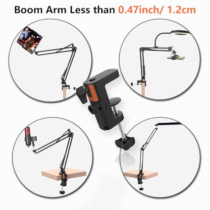 Table Clamp Mount for Microphone Stand, 2-in-1 Mic Boom Arm Clamp Table C Clip for Desktop Overhead Camera Tripod Mic Stand Lamp Base, Fits Up to 2.56 inch 6.5cm Desktop Thickness, 1 PCS