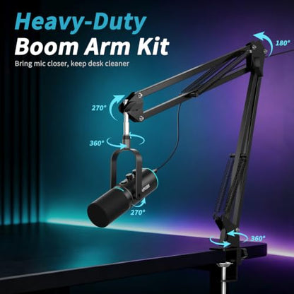 PUPGSIS XLR/USB Podcast Microphone, Gaming Mic with Mute Button, Reverb Effects, Noise Cancellation, Boom Arm Stand, Headphones Jack, Dynamic Microphone for Streaming/Recording/Gaming/Vocal-Black - size: With Boom Arm
