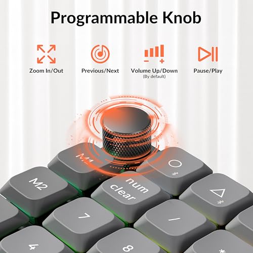 Keychron K0 Max Wireless Low-Profile Number Pad, QMK/VIA Programmable, Hot-Swappable Brown Switch, RGB Backlit, 2.4GHz & Bluetooth 5.3, 1000Hz Polling Rate, with Knob, for Windows/Mac - color: Brown Switch, size: Black
