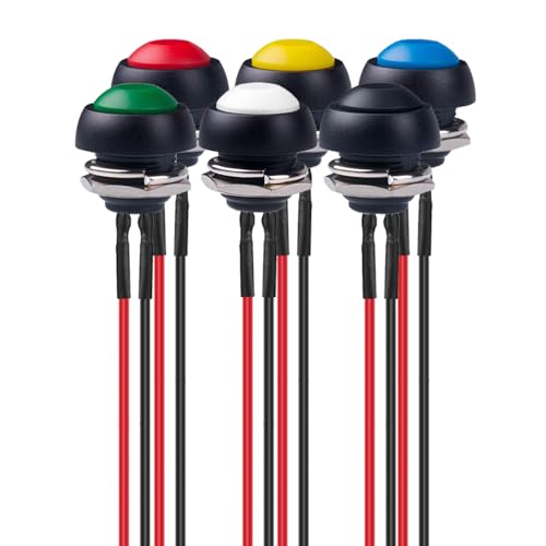Gebildet 6pcs 12mm 3A/250VAC Prewired Waterproof Momentary Push Button SPST ON/OFF, Lockless Mini Round Button for Car Trumpet, PC, Home Doorbell - style: E428