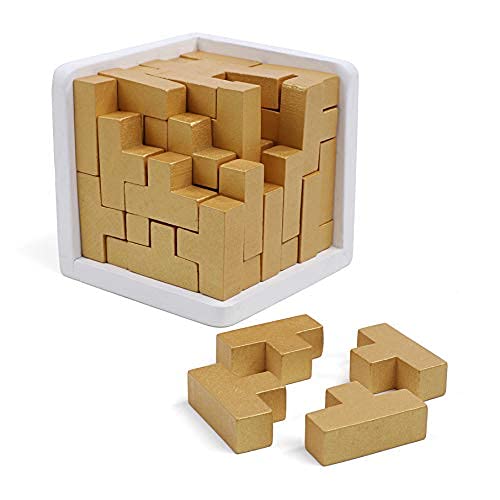 Original 3D Wooden Brain Teaser Puzzle: Engaging 3D Puzzle Box for Kids 8-12 & Adults, Desk Toys Delight, Challenging Games & Wooden Puzzles for Adult Brain Boost (Golden Edition) - style: Golden