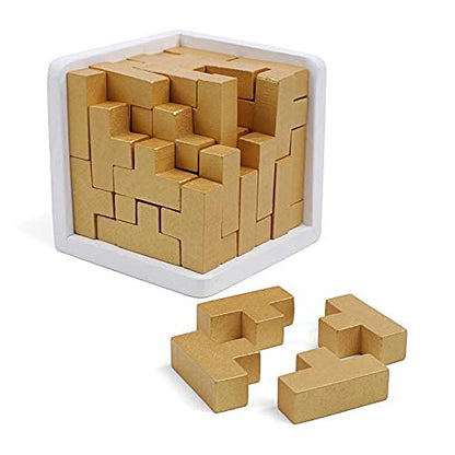 Original 3D Wooden Brain Teaser Puzzle: Engaging 3D Puzzle Box for Kids 8-12 & Adults, Desk Toys Delight, Challenging Games & Wooden Puzzles for Adult Brain Boost (Golden Edition) - style: Golden