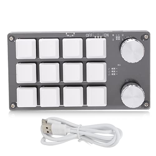 Ejoyous Macro Keyboard, One Handed Macro Mechanical Gaming Keypad 12 Key Programmable Keyboard with Knob for Office Games Compatible with Vista (Black White) - color: White