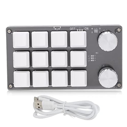 Ejoyous Macro Keyboard, One Handed Macro Mechanical Gaming Keypad 12 Key Programmable Keyboard with Knob for Office Games Compatible with Vista (Black White) - color: White